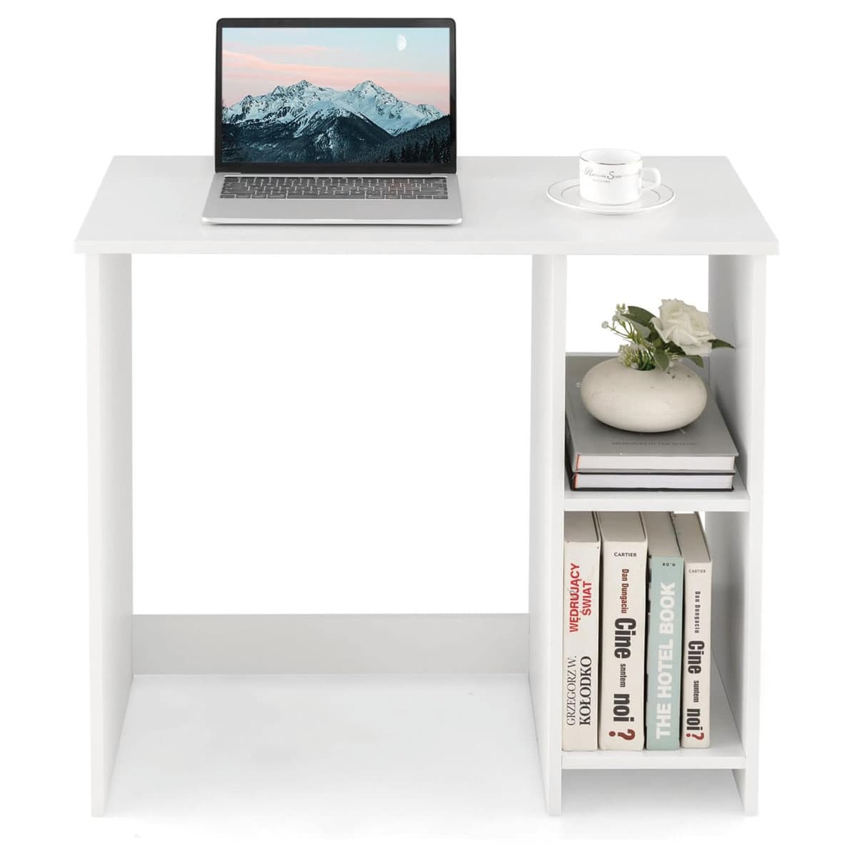 Bureau avec Bibliothèque de Bureau Bureau en Bois Bureau avec 2 Étagères Table de Style Moderne pour