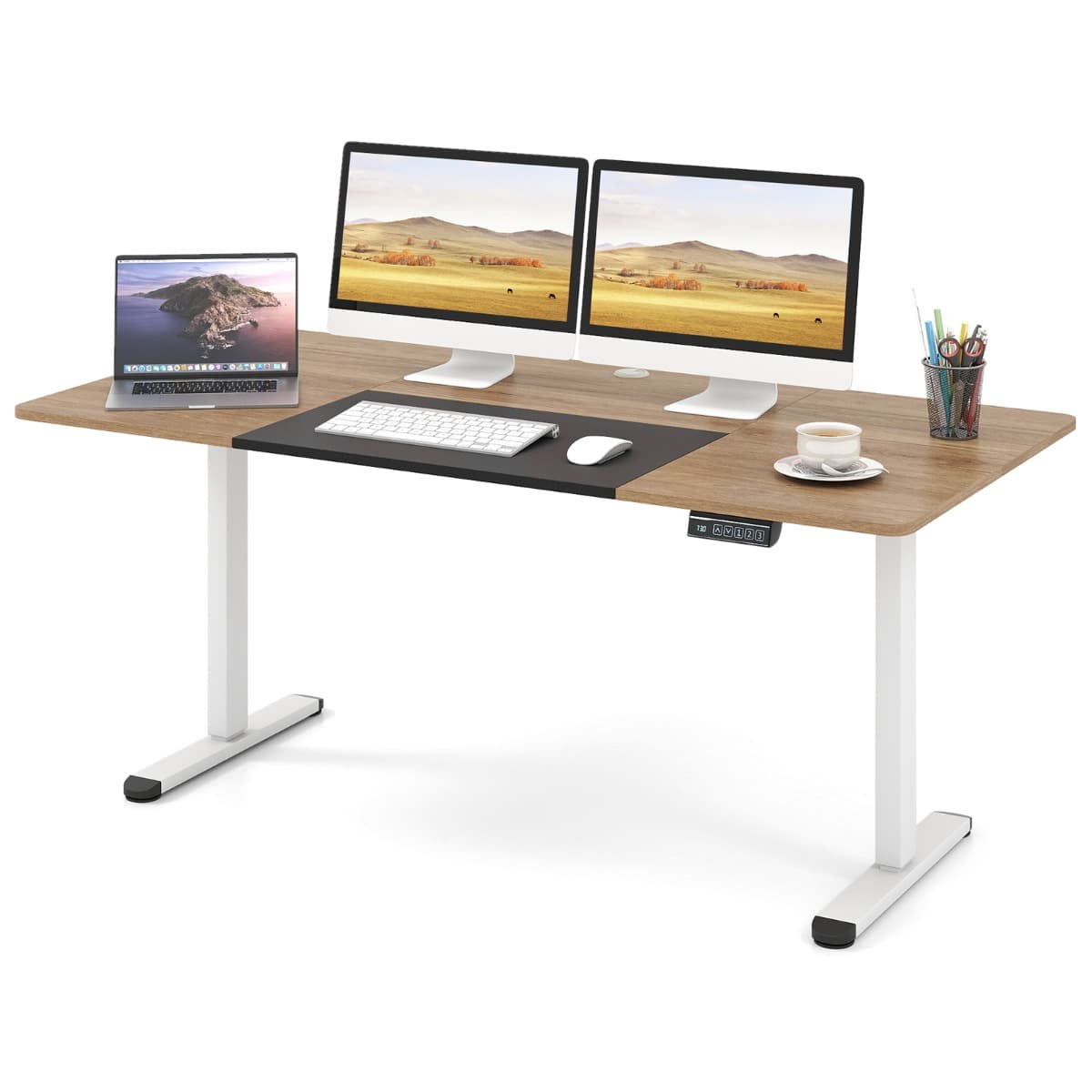 Bureau Debout Électrique 140x70cm Bureau Réglable en Hauteur Bureau Ergonomique avec Mémoire des Hau