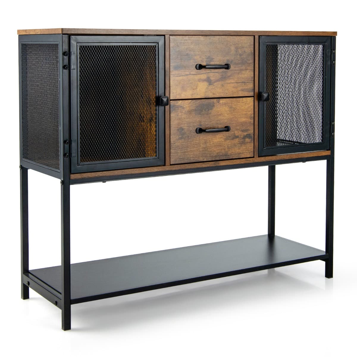 CostwayBuffet de Cuisine avec 2 Placard 2 Tiroirs et Étagère Inférieure Style Industriel pour Salon Couloir Cuisine