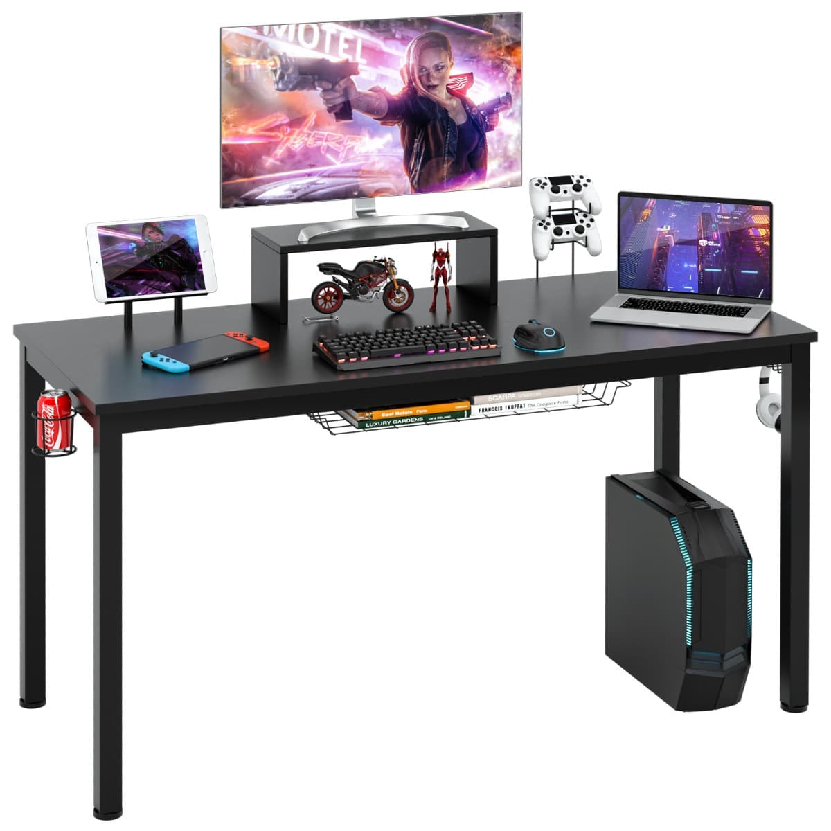 Bureau / Table de Travail 140 x 60 x 74 cm (L x l x H) Etagère pour Ecran Support pour Tablette Croc