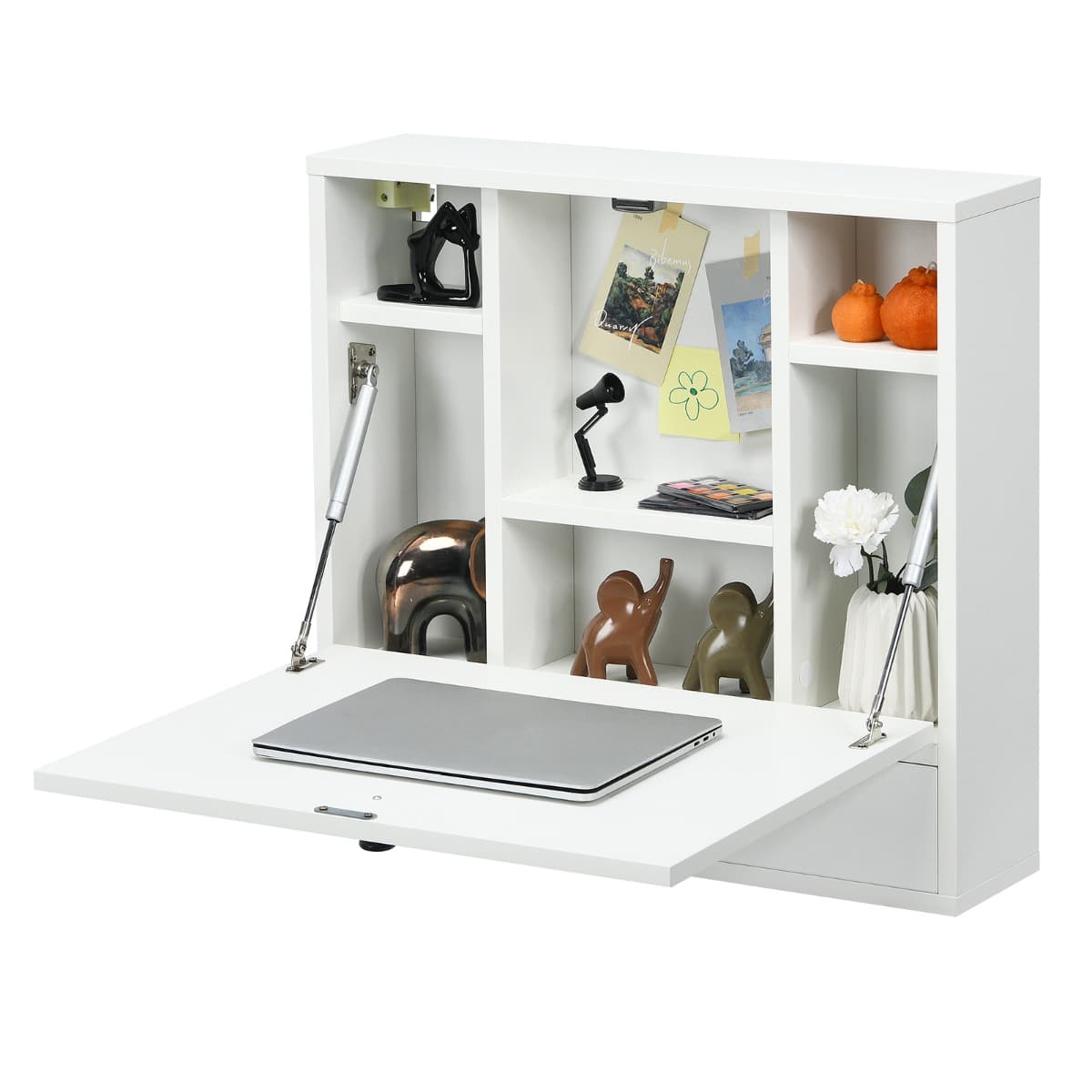 Bureau Mural pour Ordinateur Portable Bureau Flottant avec Étagères de Rangement Tiroir Table Multif