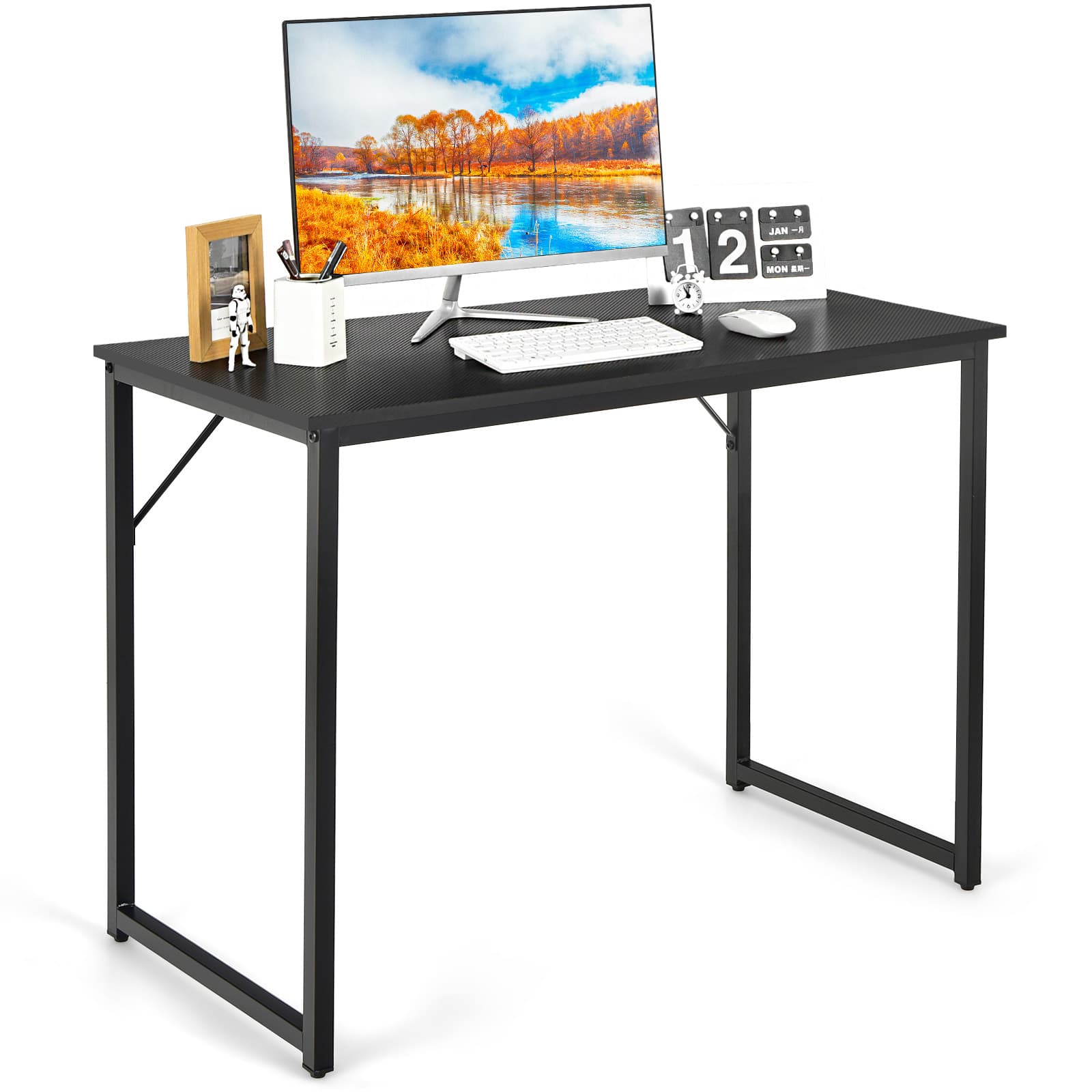 Bureau pour Ordinateur Portable Bureau D'Ecriture avec Cadre en Métal Robuste Bureau avec Repose-pie