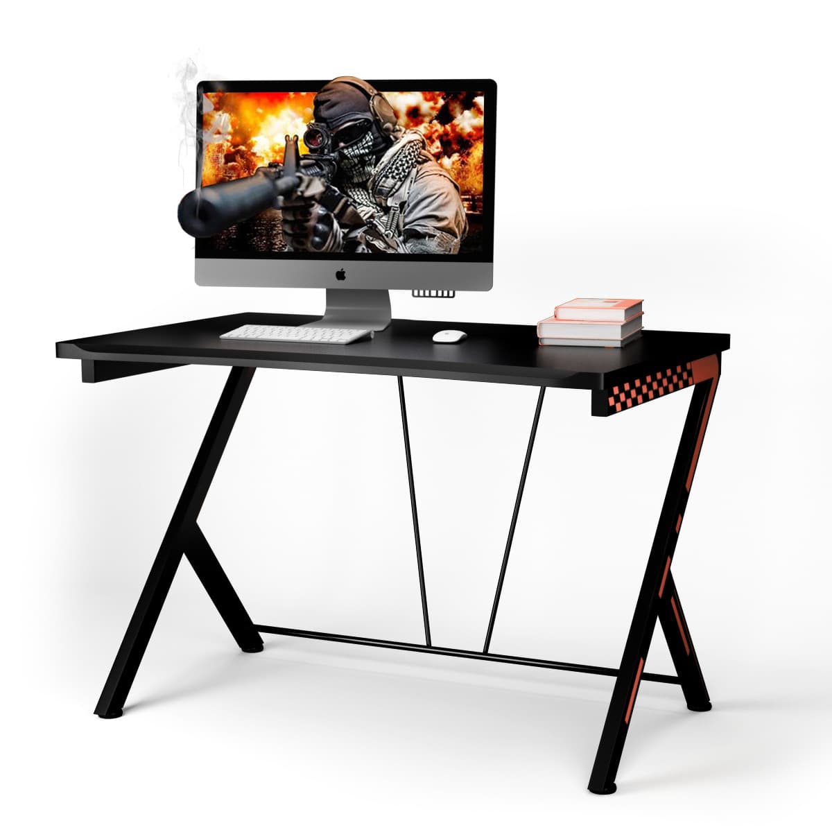 3 en 1 Bureau Gaming 116X75X77 CM Cadre en Métal en Forme de R avec Repose-pieds Réglables Charge 80