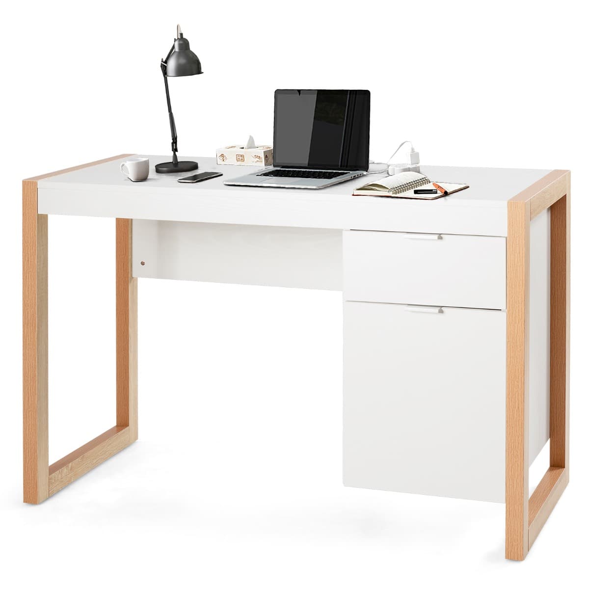 Bureau Informatique Style Moderne 112,5 x 50 x 75 CM 2 Tiroirs Table d’Etude pour Chambre de Bureau